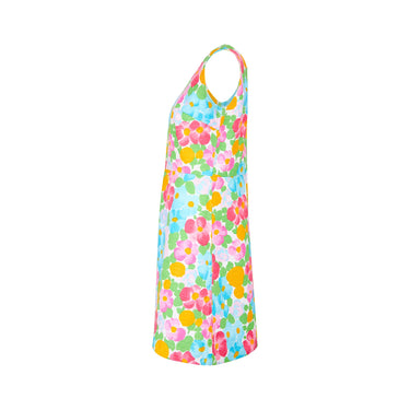 ARCHIVE - 1960s Textured Cotton Bright Floral Print A-Line Dress