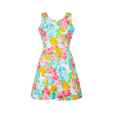 ARCHIVE - 1960s Textured Cotton Bright Floral Print A-Line Dress