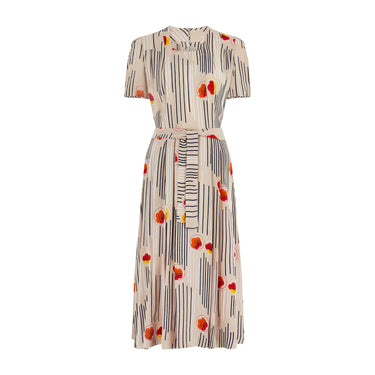 1970s Jeff Banks Art Deco Geometric Print Midi Dress