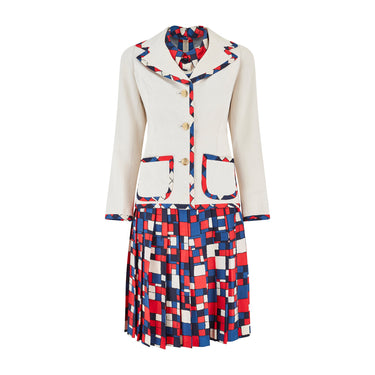 1970s Bellville Sassoon Silk Twill Dress and Linen Jacket Ensemble