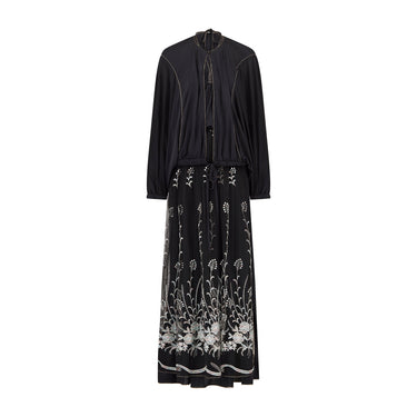 1970s Bill Gibb Black Jersey Floral Four-Piece Ensemble
