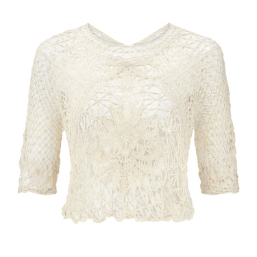 ARCHIVE - 1970s Cream Crochet Dragonfly Net Top