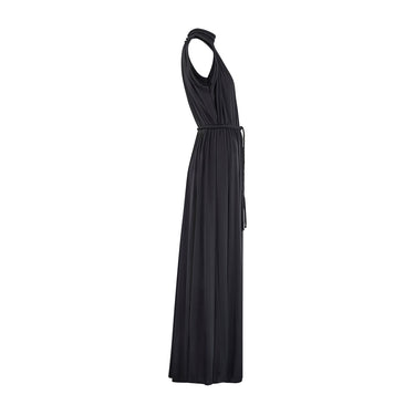 ARCHIVE - 1970s John Marks Black Jersey Maxi Dress with Braided Belt