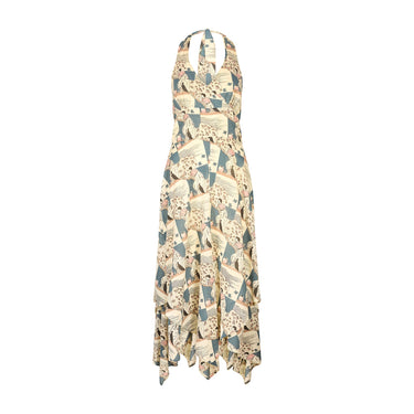 1970s Jon Adam Cotton Novelty Print Halter Neck Dress