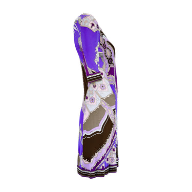 1970s Leonard Purple Printed Silk Jersey Dress