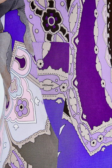 1970s Leonard Purple Printed Silk Jersey Dress
