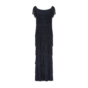 ARCHIVE - 1970s Documented Loris Azzaro Black Tassel Column Dress