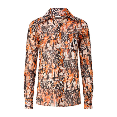 1970s Paco Rabanne Brown and Orange Boutique Print Shirt