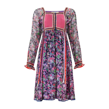 ARCHIVE - 1970s Rumak Silk Floral and Ribbon Work Dress