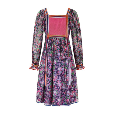 ARCHIVE - 1970s Rumak Silk Floral and Ribbon Work Dress