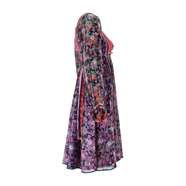 ARCHIVE - 1970s Rumak Silk Floral and Ribbon Work Dress