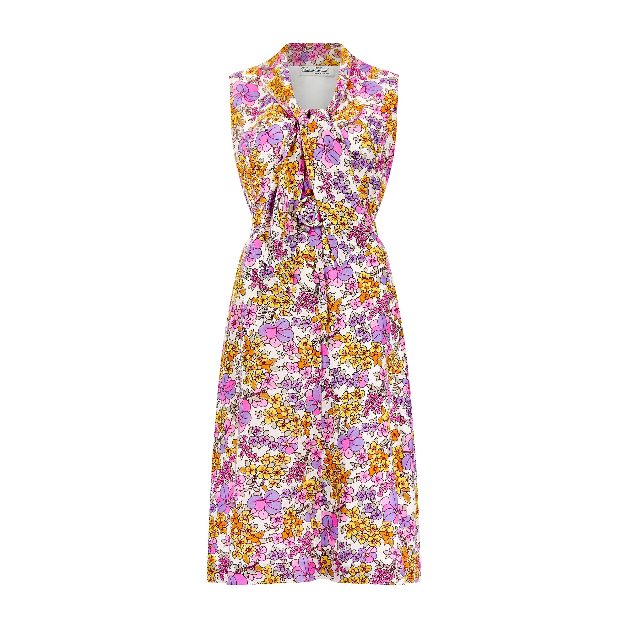 1970s Susan Small Silk Psychedelic Floral Print Dress CIRCA VINTAGE