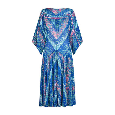 1970s Travona Blue Floral Jersey Dress