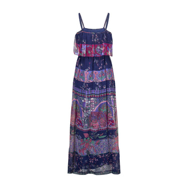 1970s Vera Mont Navy Organza Art Nouveau Print Maxi Dress
