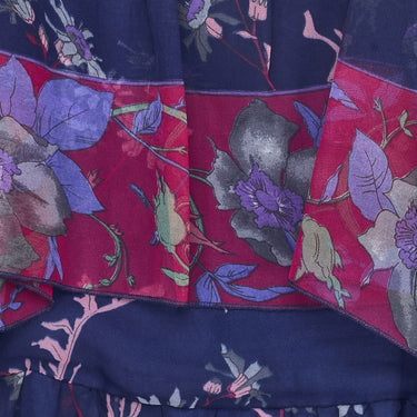 1970s Vera Mont Navy Organza Art Nouveau Print Maxi Dress
