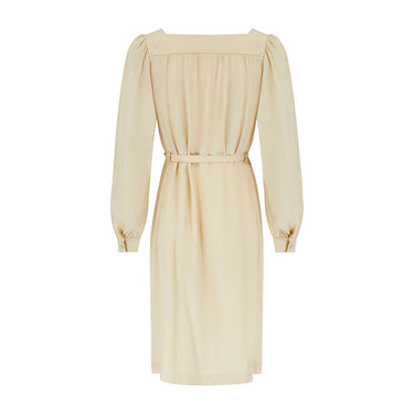 ARCHIVE - 1975 Yves Saint Laurent Runway Cream Crepe Tunic Dress with Tie Belt