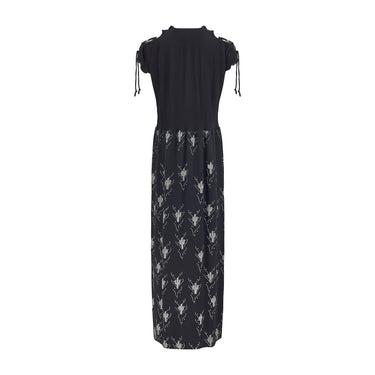 1976 Zandra Rhodes Black Plisse Cactus Print Maxi Dress