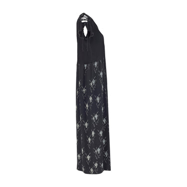 1976 Zandra Rhodes Black Plisse Cactus Print Maxi Dress