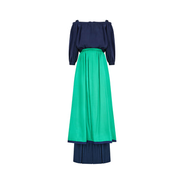 1977 Givenchy Runway Green Linen and Navy Silk Ensemble