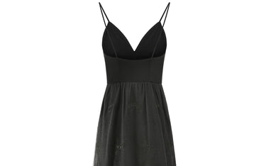 1980s Frank Usher Black Jersey and Lace Slip Dress