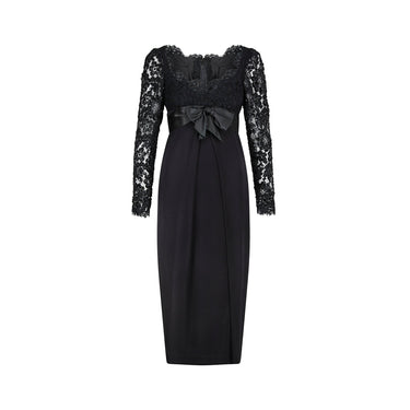 1980s Hardy Amies Couture Satin and Lace Cocktail Dress