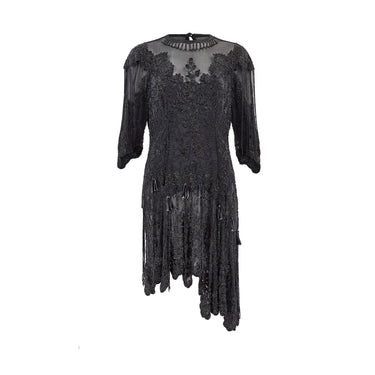 1980s Eavis and Brown Couture Black Beaded Flapper Style Dress