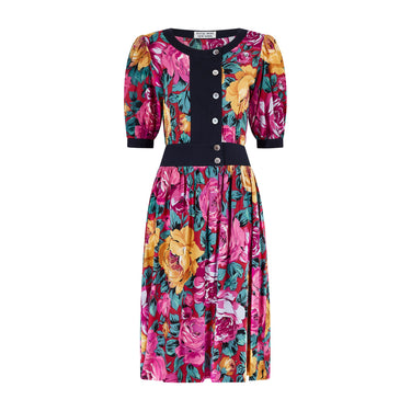 1980s Hanae Mori Cotton Floral Midi-Dress