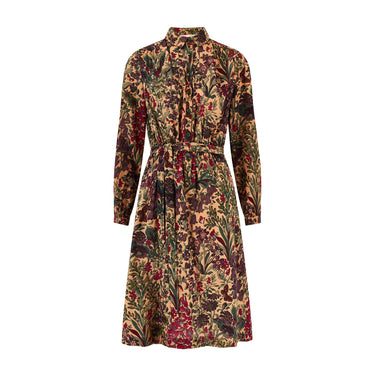 1980s Susan Small for Liberty Beige Purple Green Wool Dress