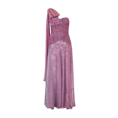 ARCHIVE - 1990 Documented Valentino Purple Iridescent Silk Chiffon Ruched Dress