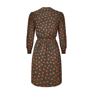 1980s Yves Saint Laurent Black Red and Gold Print Dress