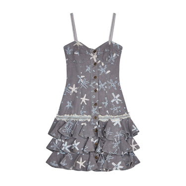 1987 Zandra Rhodes Grey Denim Ra Ra Dress