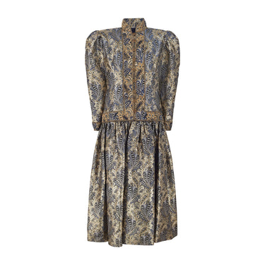 1985 Jean-Louis Scherrer Haute Couture Gold Paisley Dress and Shoes