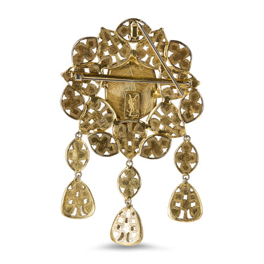 1986 Yves Saint Laurent Haute Couture Gold Brooch and Necklace