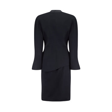 ARCHIVE - 1989 Thierry Mugler Buick Collection Black Squiggle Hem Skirt Suit