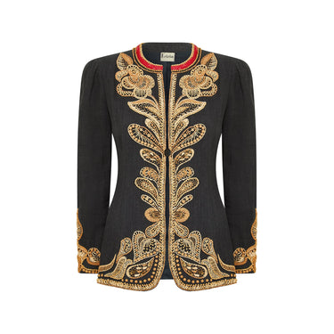ARCHIVE - 1993 Runway Krizia Grey Wool Embellished Military Style Jacket
