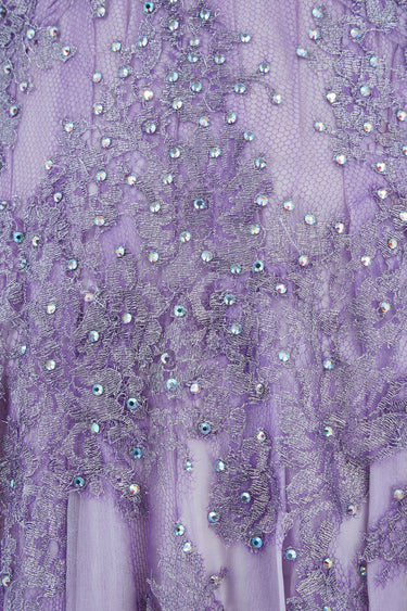 ARCHIVE - 1990s Lilac Butterfly Bespoke Embellished Chiffon Maxi Dress