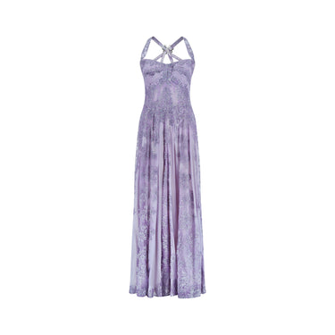 ARCHIVE - 1990s Lilac Butterfly Bespoke Embellished Chiffon Maxi Dress