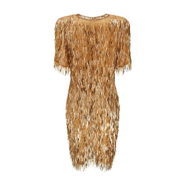 ARCHIVE - 1990s Oleg Cassini Gold Beaded and Paillette Sequin Dress