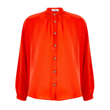1980s Yves Saint Laurent Orange High Necked Silk Blouse
