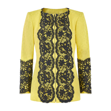 ARCHIVE - 1991 Christian Lacroix Runway Yellow Jacquard Jacket with Black Lace