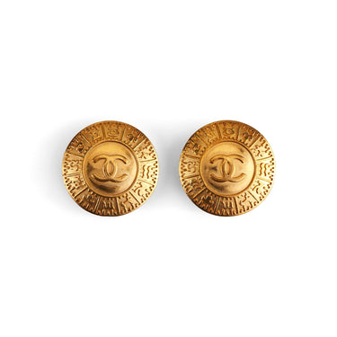 ARCHIVE - 1995 Chanel Gold Zodiac Clip-On Earrings