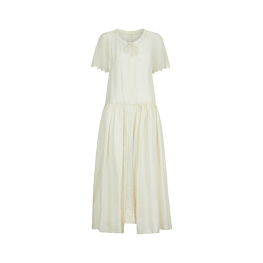 1920s Cream Silk Apron Embroidered Wedding Dress