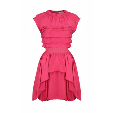 2011 Resort Nina Ricci Deep Pink Silk Pleated dress With Lace Trim