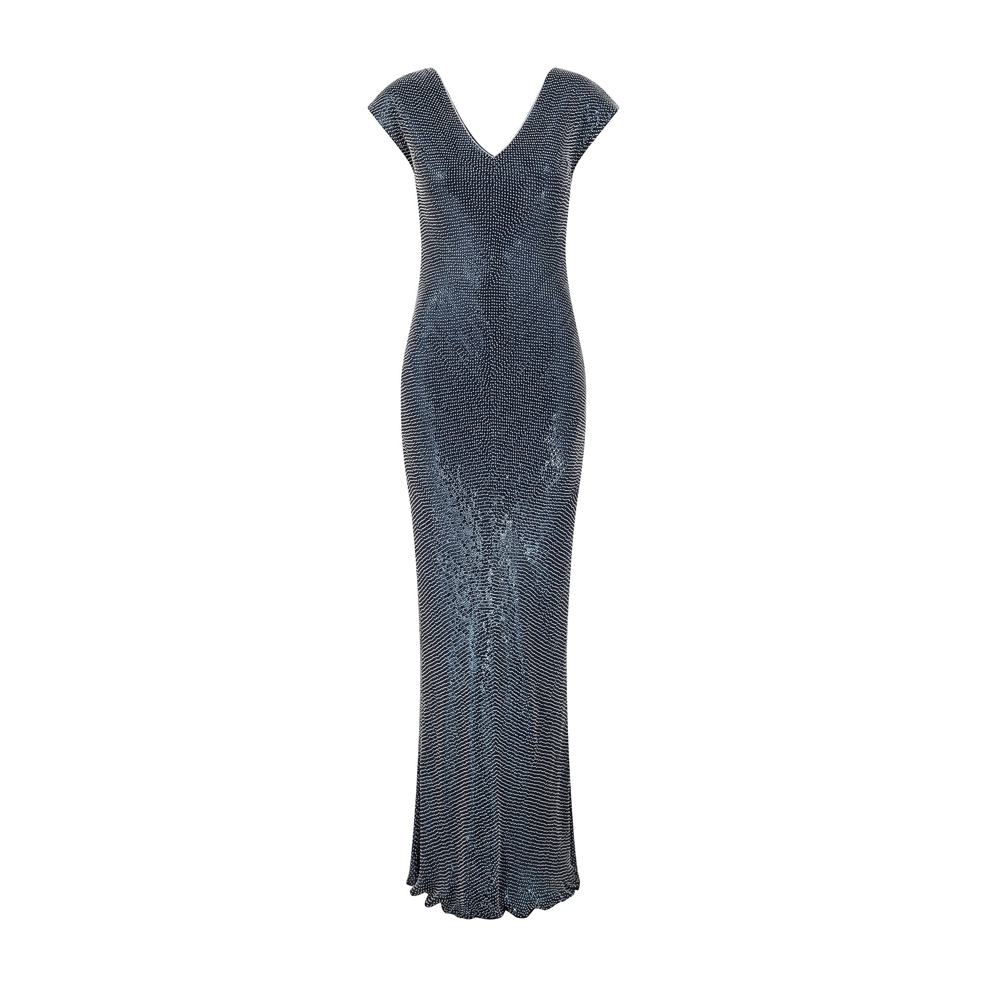 jenny packham beaded dress 2000s Jenny Packham Navy White Sequin and Beaded Column Dress – CIRCA  VINTAGE