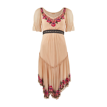 2000s John Galliano Nude Textured Chiffon and Sequinned Dress
