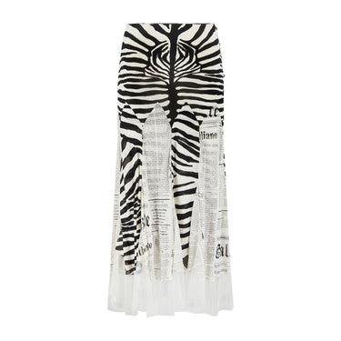 2005 John Galliano Zebra and Newspaper Print Skirt
