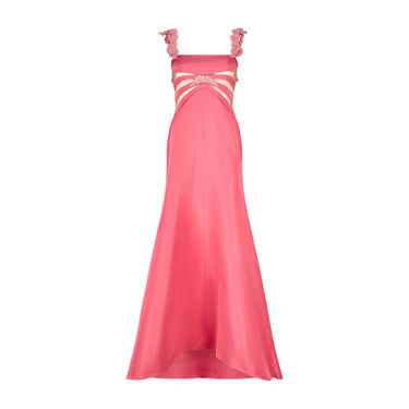 2000s Valentino Pink Beaded Gown with Sheer Panels