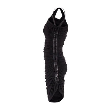 ARCHIVE - 2002 Emanuel Ungaro Runway Black Ruched Dress with Leather Strap