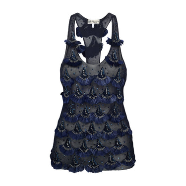 ARCHIVE - 2003 Blumarine Runway Documented Blue Tulle Sequin and Feather Top