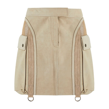 2005 Alexander McQueen Beige Leather Mini-Skirt with Net Panels